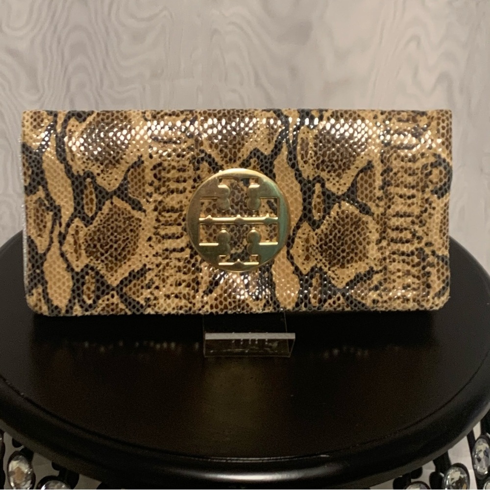 Tory Burch Fold over Logo Python Clutch - NWOT